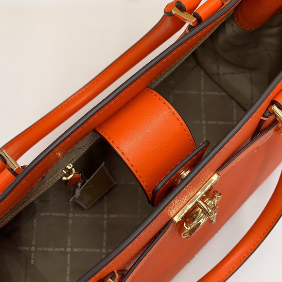 Michael Kors Hamilton Medium Leather Satchel Poppy  color - Picture 9 of 16